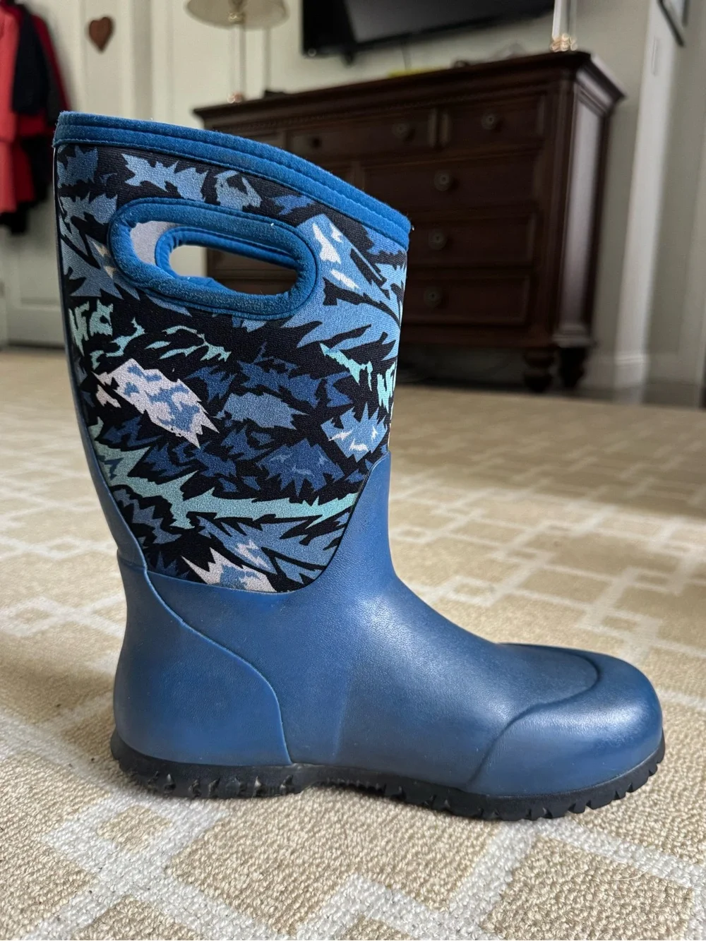 BOGS York Waterproof Insulated Winter Snow Boots Blue Mountain Print Kids Size 5
